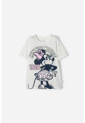 Camiseta De Minnie Mouse Marfil Manga Corta Para Niña 8