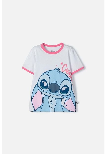 Camiseta De Stitch Blanca Estampada En Frente Para Niña 12