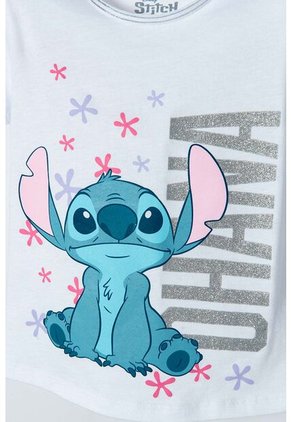 Conjunto De Stitch Blanco Y Azul Con Camiseta Manga Corta Para Niña 2T A 5T 5T
