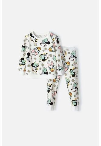 Conjunto De Minnie Mouse Marfil De Manga Larga Para Niña 2T A 5T 2T Disney