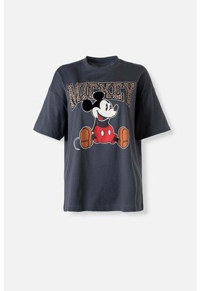 Camiseta De Mickey Mouse Manga Corta Gris Para Mujer M