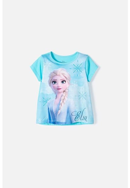 Camiseta De Frozen Manga Corta Azul Para Niña 2T A 5T 4T