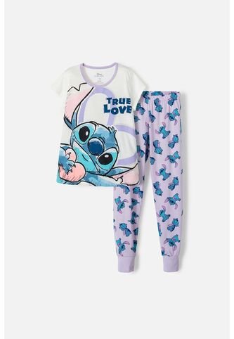 Pijama De Stitch De Pantalón Largo Marfil Y Lila Para Niña 4 Disney