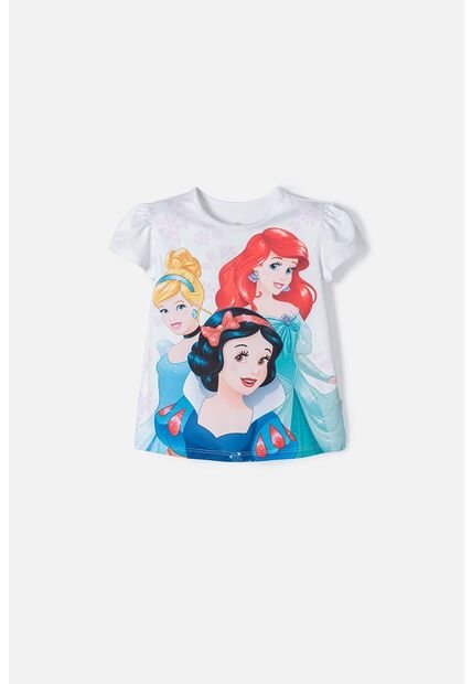 Camiseta De Princesas Disney Blanca Manga Corta Para Niña 2T A 5T 2T