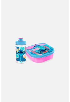 Set De Porta, Cubierto Y Botella Azul/rosado De Stitch U