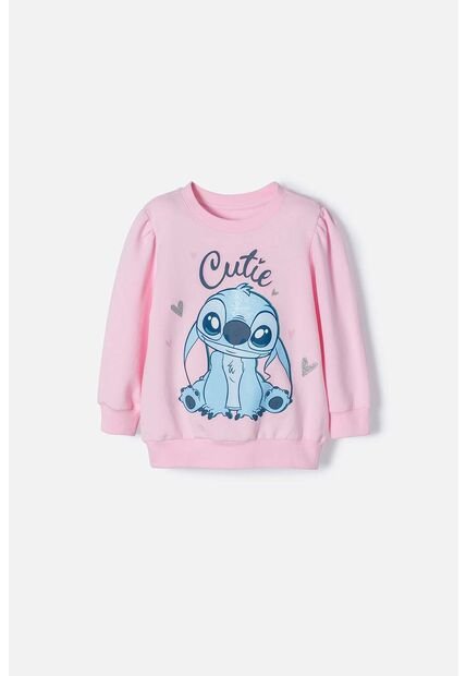 Buzo De Stitch Rosado Claro Cerrado Para Niña 2T A 5T 2T