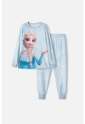 Pijama De Frozen Pantalón Largo Azul Cielo Para Niña 4