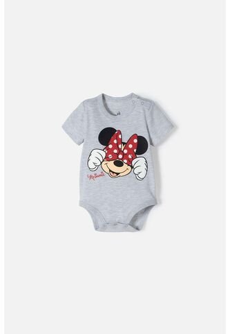Body De Minnie Mouse Gris Jaspe Manga Corta Para Bebé Niña 18-24 Disney