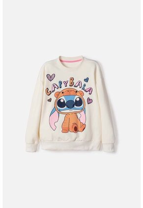 Buzo De Stitch Y Capybara Cerrado Marfil Para Niña 14