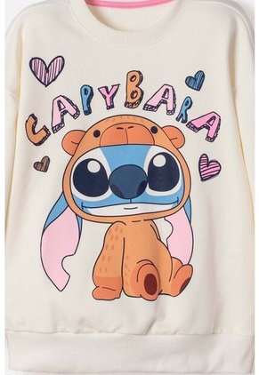 Buzo De Stitch Y Capybara Cerrado Marfil Para Niña 14
