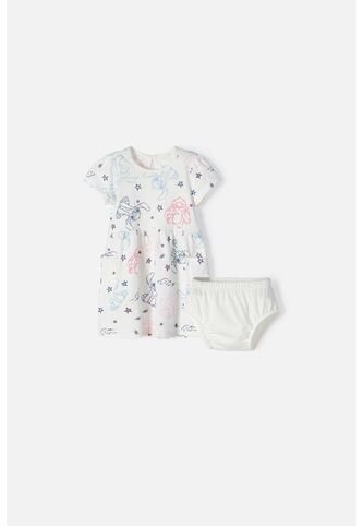 Vestido De Stitch Marfil Estampado Para Bebé Niña 6-9 Disney