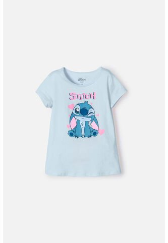 Camiseta De Stitch Manga Corta Azul Para Niña 10 Disney