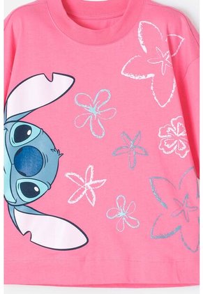 Camiseta De Stitch Rosada Manga Corta Para Niña 10