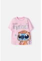 Camiseta De Stitch Y Capybara Manga Corta Rosada Para Niña 10 de Disney