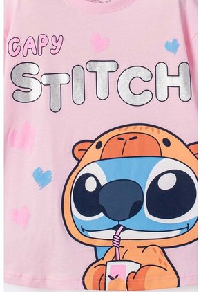 Camiseta De Stitch Y Capybara Manga Corta Rosada Para Niña 10