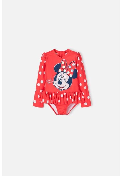 Vestido De Baño De Minnie Mouse Rojo Manga Larga Para Niña 2T A 5T 3T