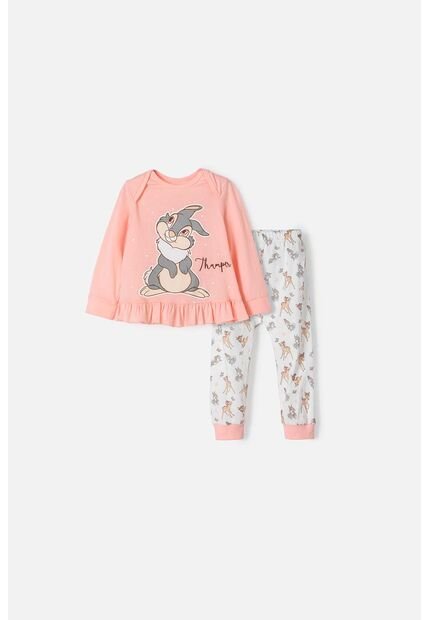 Pijama De Bambi Con Pantalón Largo Mandarina Y Marfil Para Bebé Niña 3-6