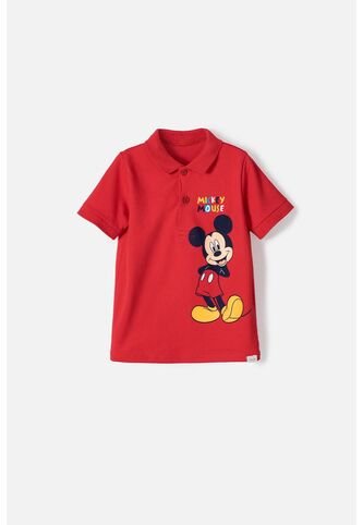 Camiseta Tipo Polo De Mickey Mouse Roja Para Niño 2T A 5T Disney