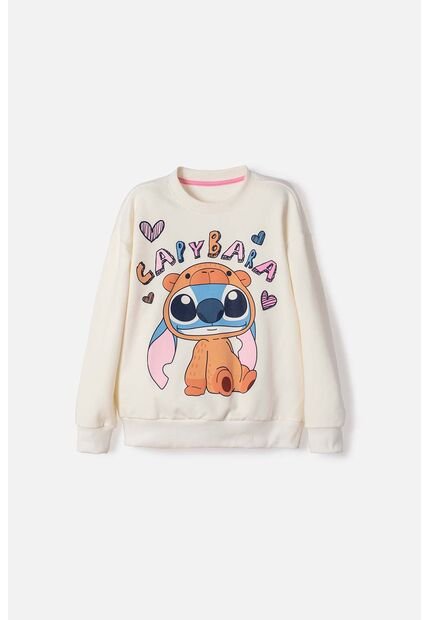 Buzo De Stitch Y Capybara Cerrado Marfil Para Niña 6