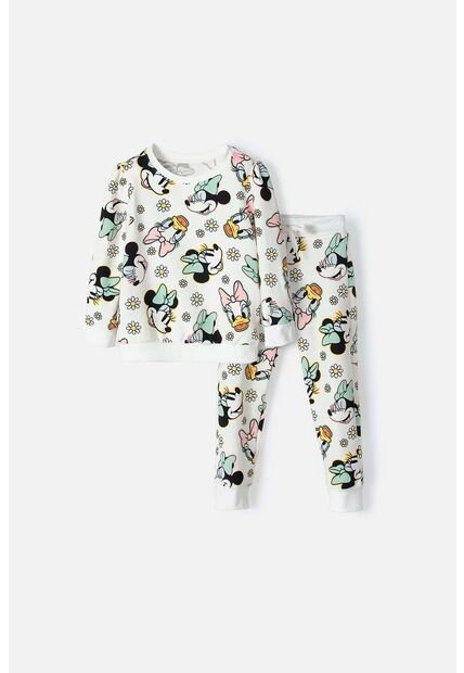 Conjunto De Minnie Mouse Marfil De Manga Larga Para Niña 2T A 5T 2T