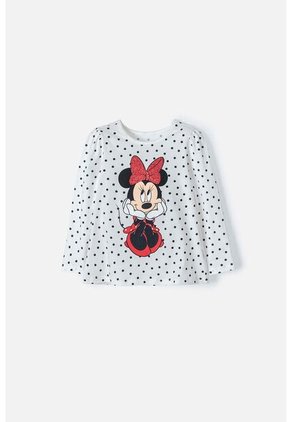 Camiseta Minnie Mouse Marfil Manga Larga Para Niña 2T A 5T 2T