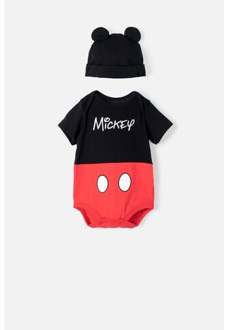 Body De Mickey Mouse Manga Corta Rojo Con Negro Para Bebé Niño 3-6 Disney