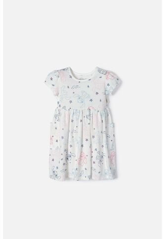 Vestido De Stitch Marfil Manga Corta Para Niña 2T A 5T 2T Disney