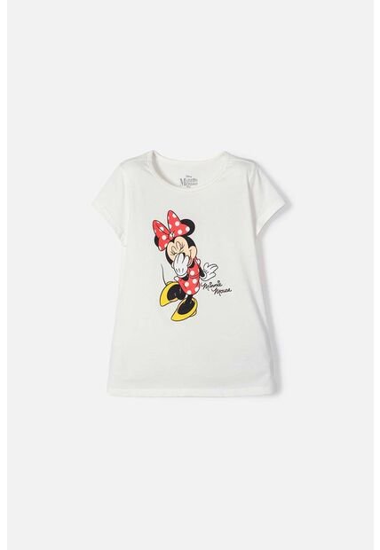 Camiseta De Minnie Mouse Manga Corta Marfil Para Niña 6