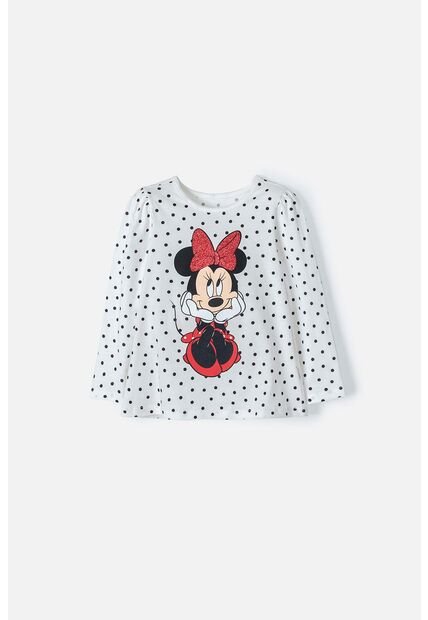 Camiseta Minnie Mouse Marfil Manga Larga Para Niña 2T A 5T 3T
