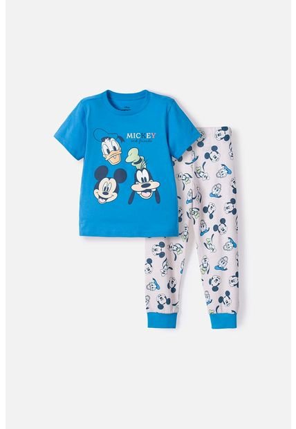 Pijama De Mickey Mouse Azul Y Marfil Oscuro De Pantalón Largo Para Niño 2T A 5T 5T