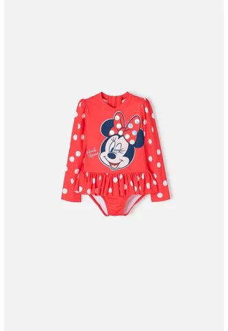 Vestido De Baño De Minnie Mouse Rojo Manga Larga Para Niña 2T A 5T 4T Disney