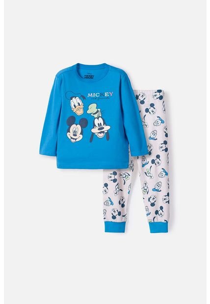 Pijama De Mickey Mouse Azul Manga Larga Para Niño 2T A 5T 3T