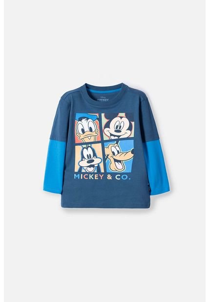 Camiseta De Mickey Mouse Azul Manga Larga Para Niño 2T A 5T 5T