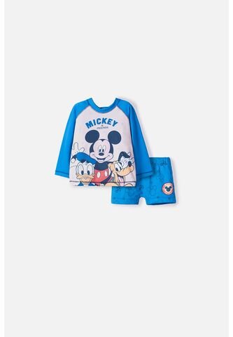 Conjunto De Baño De Mickey Mouse Azul Manga Larga Para Bebé Niño 3-6 Disney