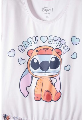 Vestido De Stitch Y Capybara Manga Corta Multicolor Para Niña 4