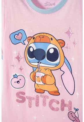 Pijama De Stitch Y Capybara Rosada Para Niña 14