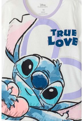Pijama De Stitch De Pantalón Largo Marfil Y Lila Para Niña 6