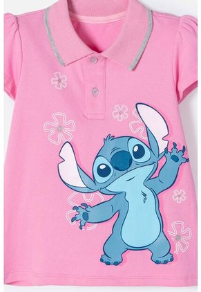 Polo De Stitch Rosada Con Estampado Para Niña 2T A 5T 5T