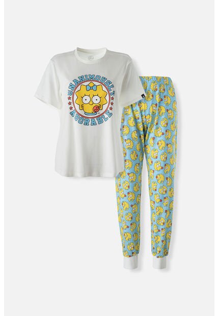 Pijama De Los Simpson Blanca Y Azul De Pantalón Largo Para Mujer M