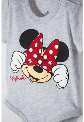 Body De Minnie Mouse Gris Jaspe Manga Corta Para Bebé Niña 3-6
