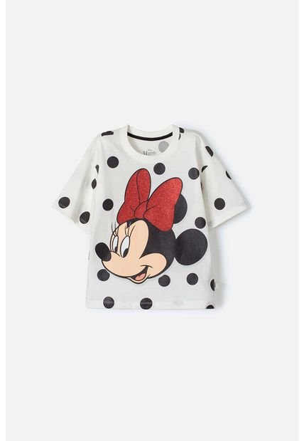 Camiseta De Minnie Mouse Manga Corta Marfil Para Niña 10