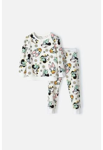 Conjunto De Minnie Mouse Marfil De Manga Larga Para Niña 2T A 5T 4T Disney