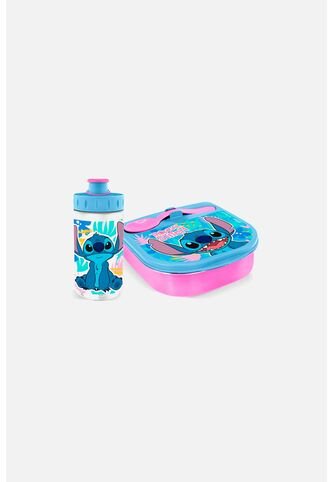 Set De Porta, Cubierto Y Botella Azul/rosado De Stitch U Disney