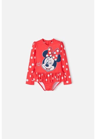 Vestido De Baño De Minnie Mouse Rojo Manga Larga Para Niña 2T A 5T 3T Disney