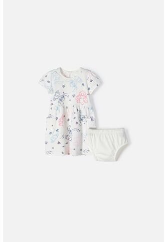 Vestido De Stitch Marfil Estampado Para Bebé Niña 3-6 Disney