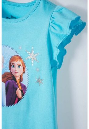 Camiseta De Frozen Manga Corta Azul Para Niña 2t A 5t 5T