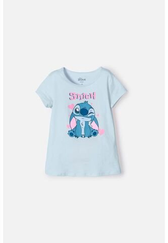 Camiseta De Stitch Manga Corta Azul Para Niña 12 Disney