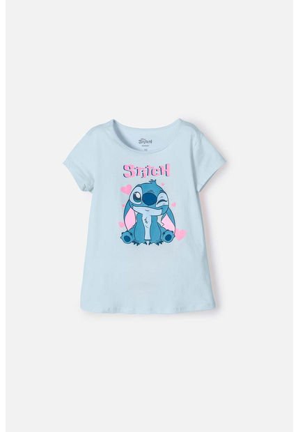 Camiseta De Stitch Manga Corta Azul Para Niña 4
