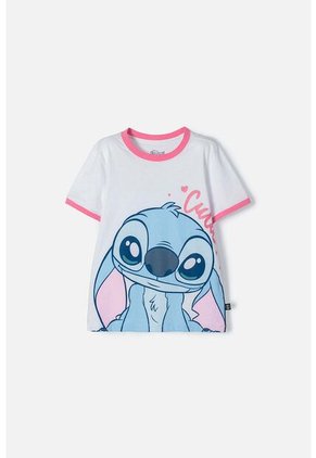 Camiseta De Stitch Blanca Estampada En Frente Para Niña 8