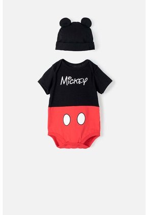 Body De Mickey Mouse Manga Corta Rojo Con Negro Para Bebé Niño 6-9